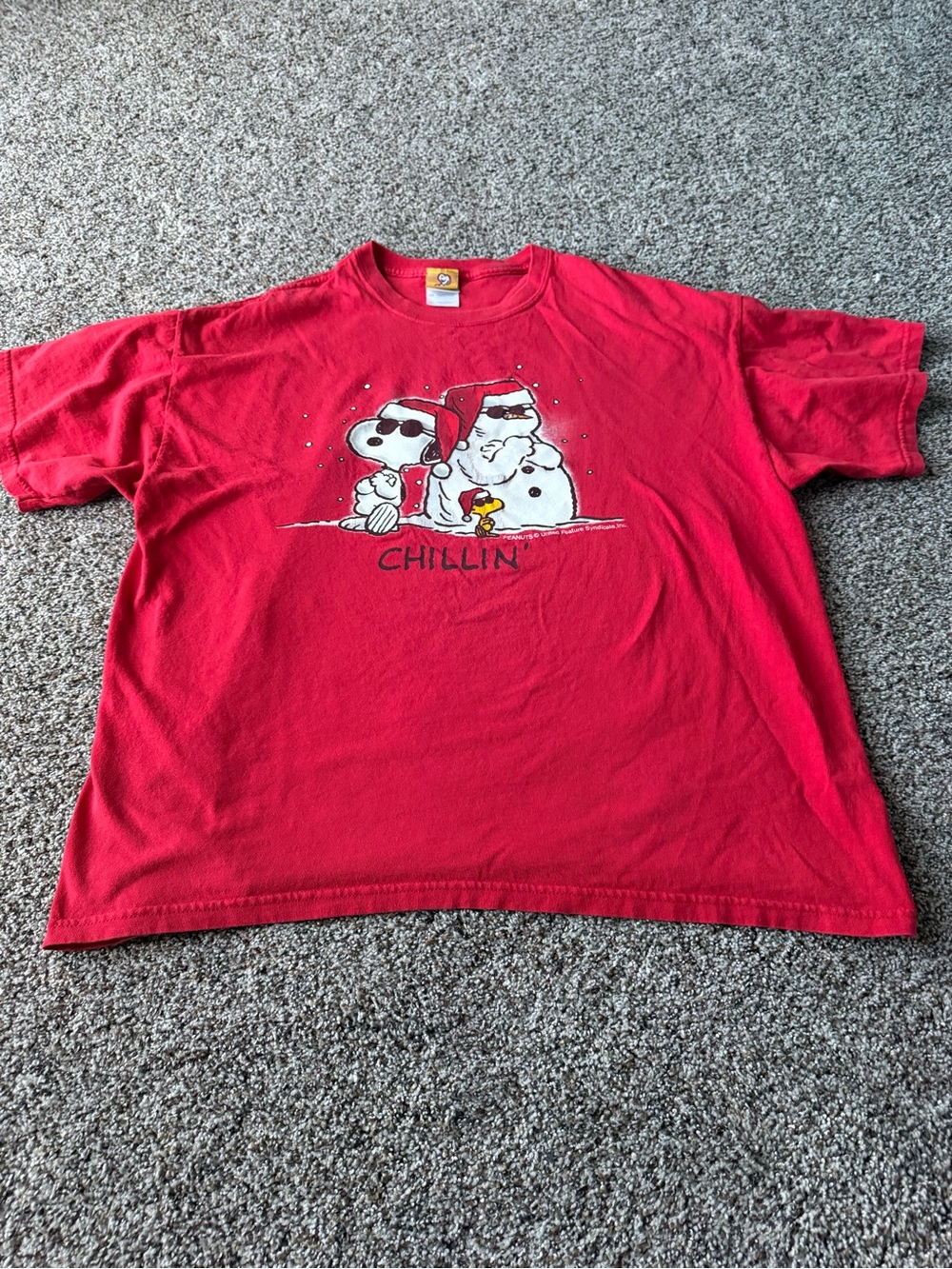 Peanuts Snoopy Woodstock Chillin Christmas Santa Graphic T-Shirt Red XL